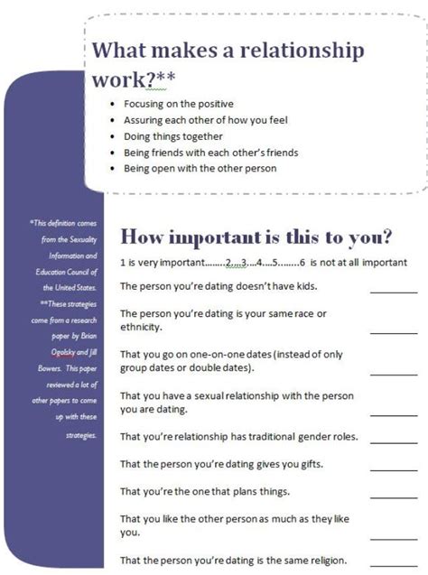 dating and relationships worksheets
